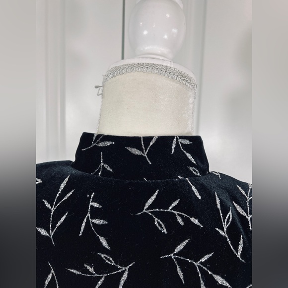 Black Velvet Jacket Blazer Silver Metallic Womens Evening Formal SZ 10P - Picture 9 of 14